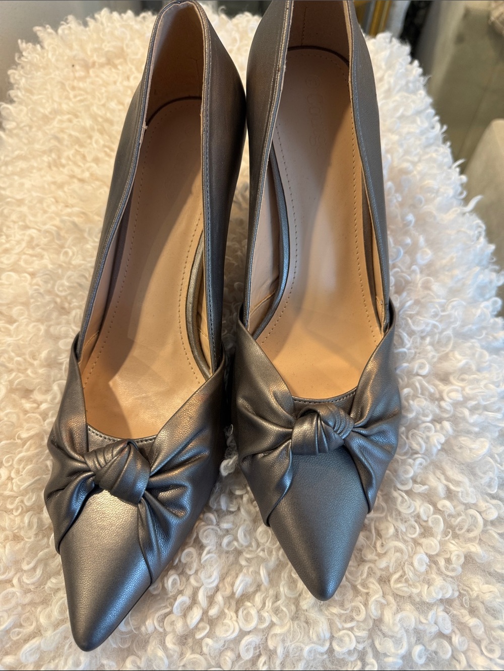 Women's Pointed Toe Knot Detail Heels - Metallic Gray